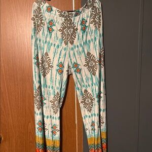 Say What? Blue and Orange Flare Pants with Bold Pattern